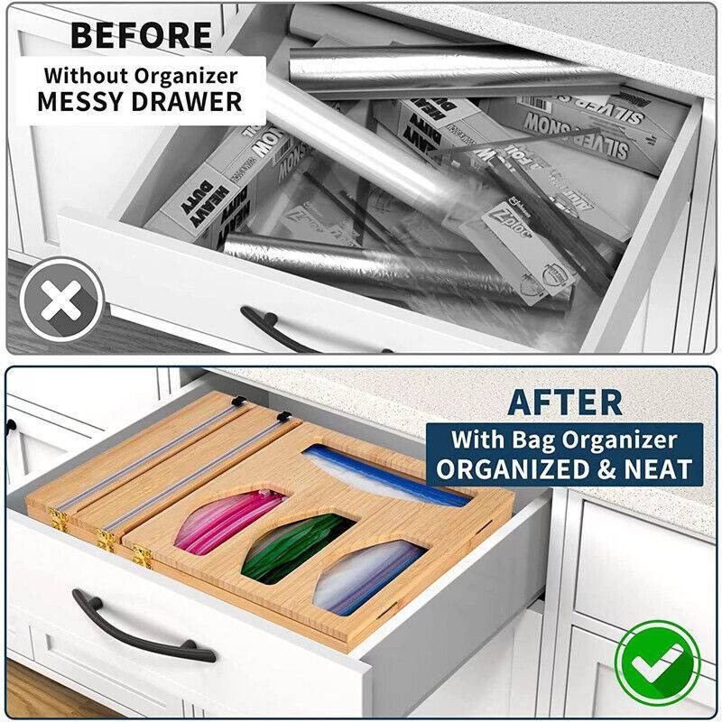 Foil & Plastic Wrap Dispenser With Cutter Foil Cling Film Ziplock Bag Organizer