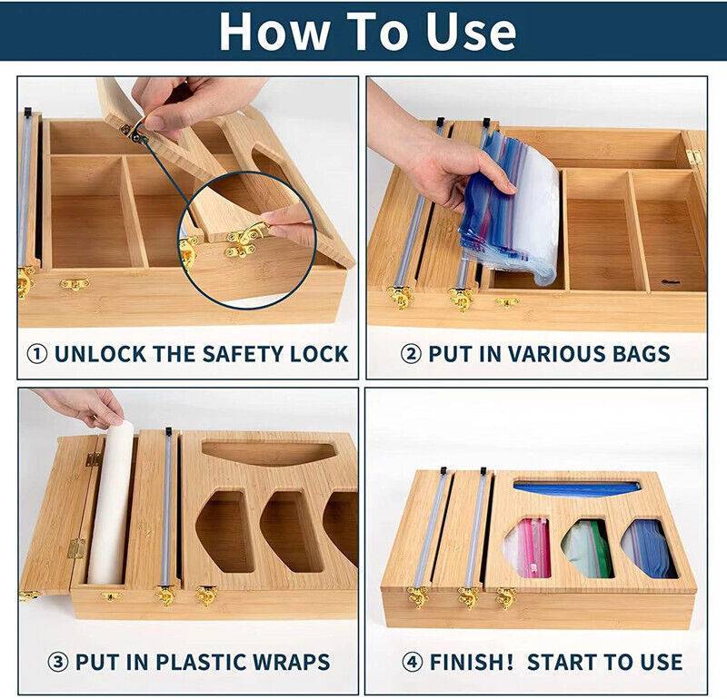 Foil & Plastic Wrap Dispenser With Cutter Foil Cling Film Ziplock Bag Organizer