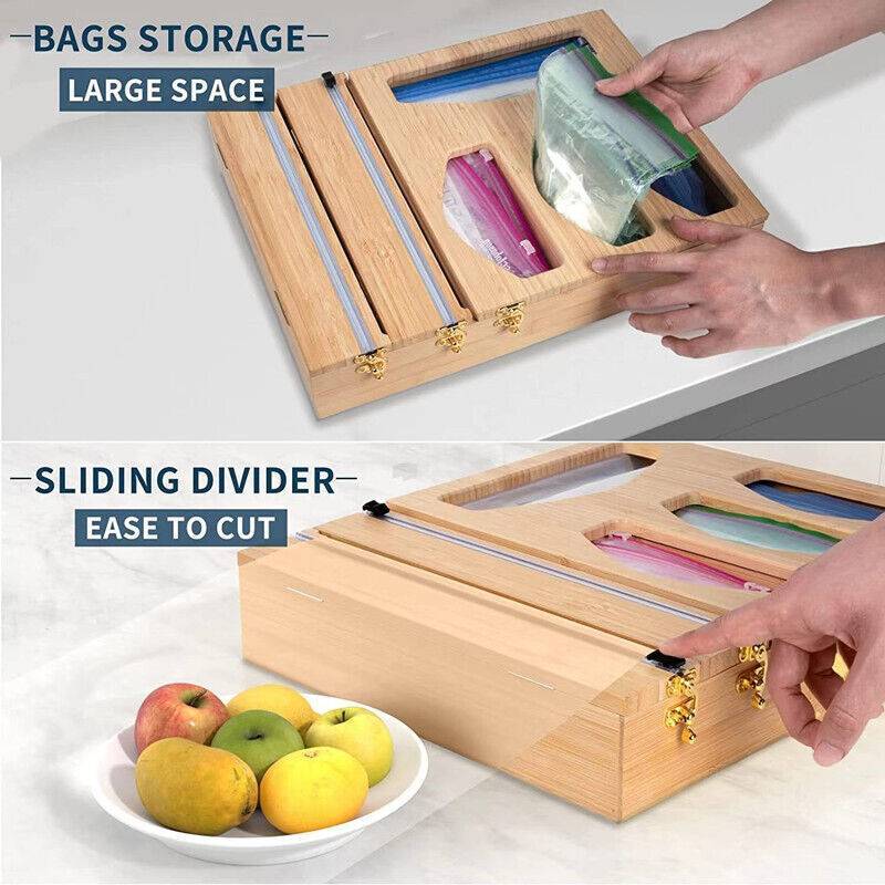 Foil & Plastic Wrap Dispenser With Cutter Foil Cling Film Ziplock Bag Organizer