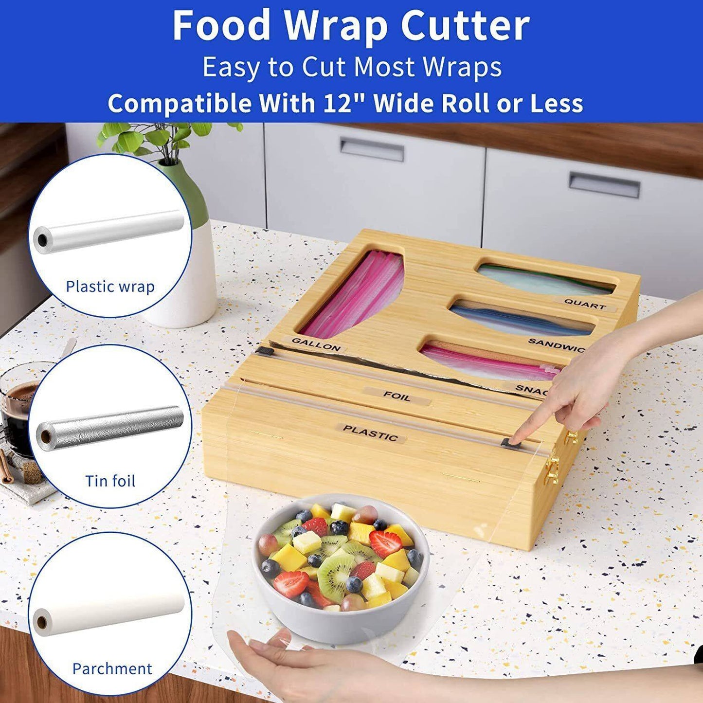 Foil & Plastic Wrap Dispenser With Cutter Foil Cling Film Ziplock Bag Organizer