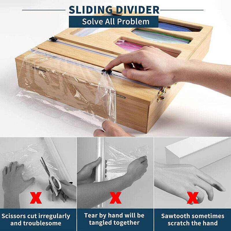 Foil & Plastic Wrap Dispenser With Cutter Foil Cling Film Ziplock Bag Organizer