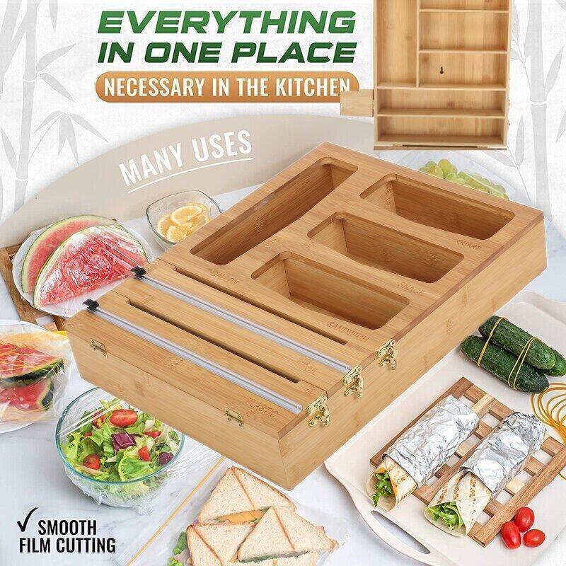 Foil & Plastic Wrap Dispenser With Cutter Foil Cling Film Ziplock Bag Organizer